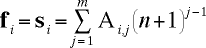 f_i = s_i = [Sigma][j=1 to m]((A_(i,j))*((n+1)^(j-1)))